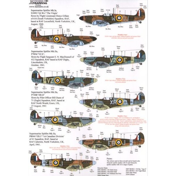 Xtradecal Decals Decals Supermarine Spitfire Mk I Iia Pt 2 4 Mk