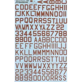 RAF WWII Dull red letters and numbers high x 36 6 and 4.5 strokes. Was MD084.  8 serials red to go with this sheet on Xtradecal 