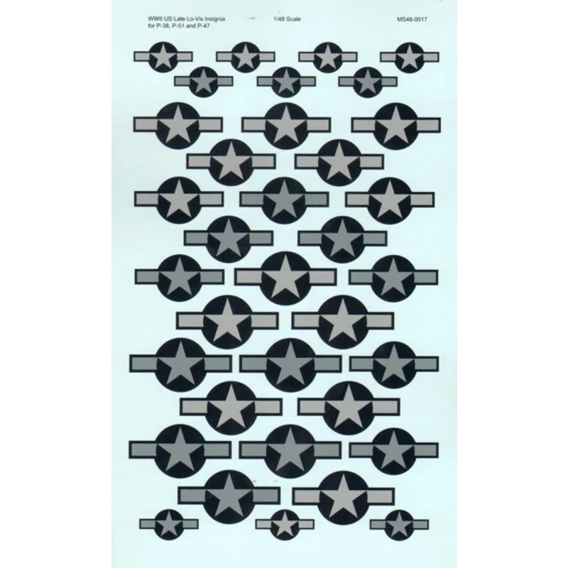 WWII U.S. Insignia Lat Lo -Vis for Lockheed Lightning P- 38s and the North American P- 51Ds Mustangs - Republic P- 47Ss Thunderb
