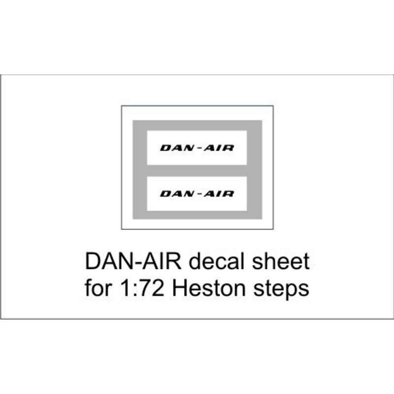 Dan-Air decal sheet for 1:72 Heston steps. For more information on this product, please click on the link to go to the Aircraft 