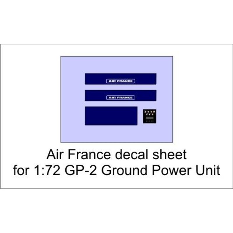 Air France decal sheet for 1:72 GP-2 Ground Power Unit. For more information on this product, please click on the link to go to 