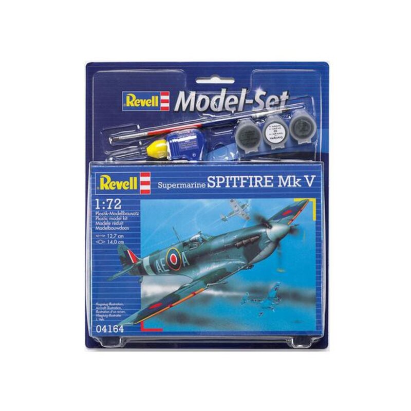 Spitfire Mk.V Model Set - box containing the model, paints, brush and glue Airplane model kit