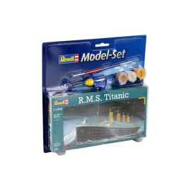 RMS Titanic Model Set - box containing the model, paints, brush and glue