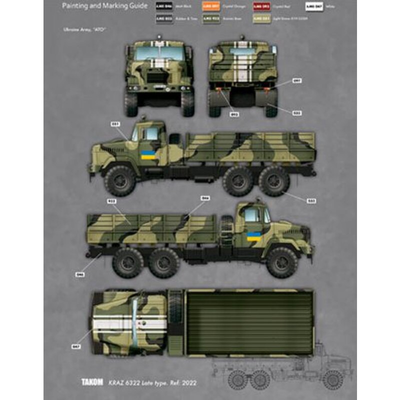 Ukraine KrAZ-6322 Late.- Postionable forehead wheels- Build with cab doors open or closed- Detailed engine, chassis & cab interi