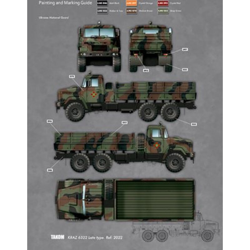 Ukraine KrAZ-6322 Late.- Postionable forehead wheels- Build with cab doors open or closed- Detailed engine, chassis & cab interi