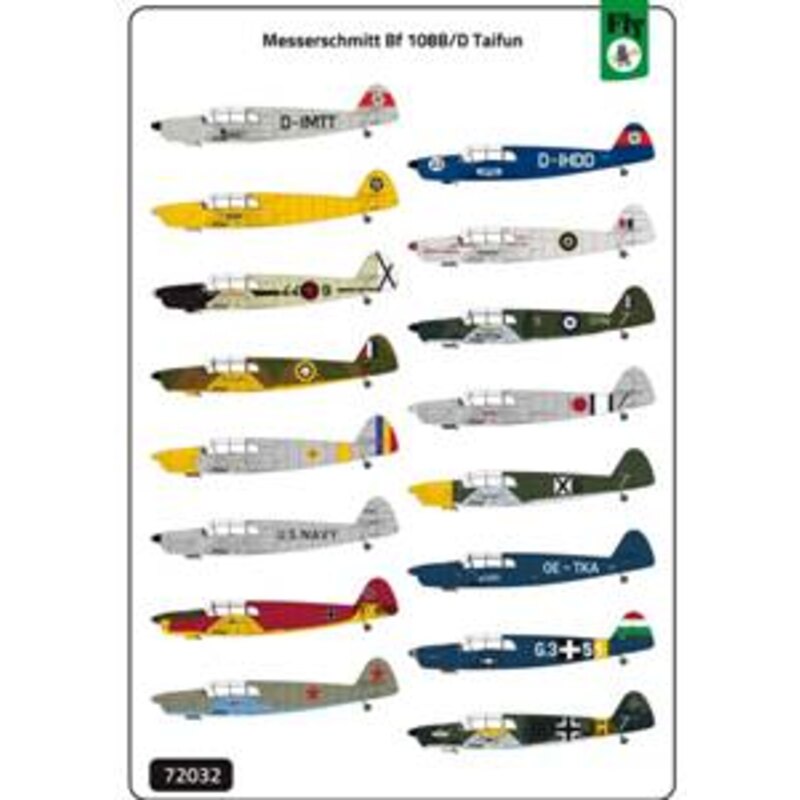 Messerschmitt Bf 108B/D Taifun DOUBLE KIT with (16 schemes including RAF, Luftwaffe, US Navy, Russia, Hungary, Czech etc)