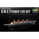 R.M.S. Titanic + LED setUpper deck and cabin lighting effectMCP (Multi Coloured Parts)LED unit.Display stand with battery holder