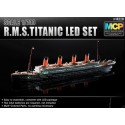 R.M.S. Titanic + LED setUpper deck and cabin lighting effectMCP (Multi Coloured Parts)LED unit.Display stand with battery holder