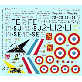 Decals Dassault Mirage IIIC : 2-FE 'Cote d'Or' Dijon 1970, 2-LI 'Alsace' Dijon 1967,10-SE 'Valois' Creil 1981, 10-SJ 'Valois' Cr