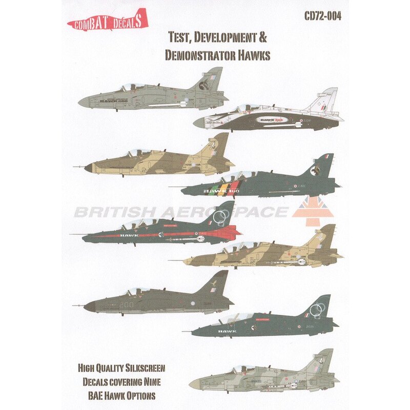 Test & Development BAe Hawks x 9Mk.200 RDA Dunsfold 1993Mk.200 RDA Warton 1999Mk.200 RDA Warton/Farnborough Air Show 1992Mk.100 