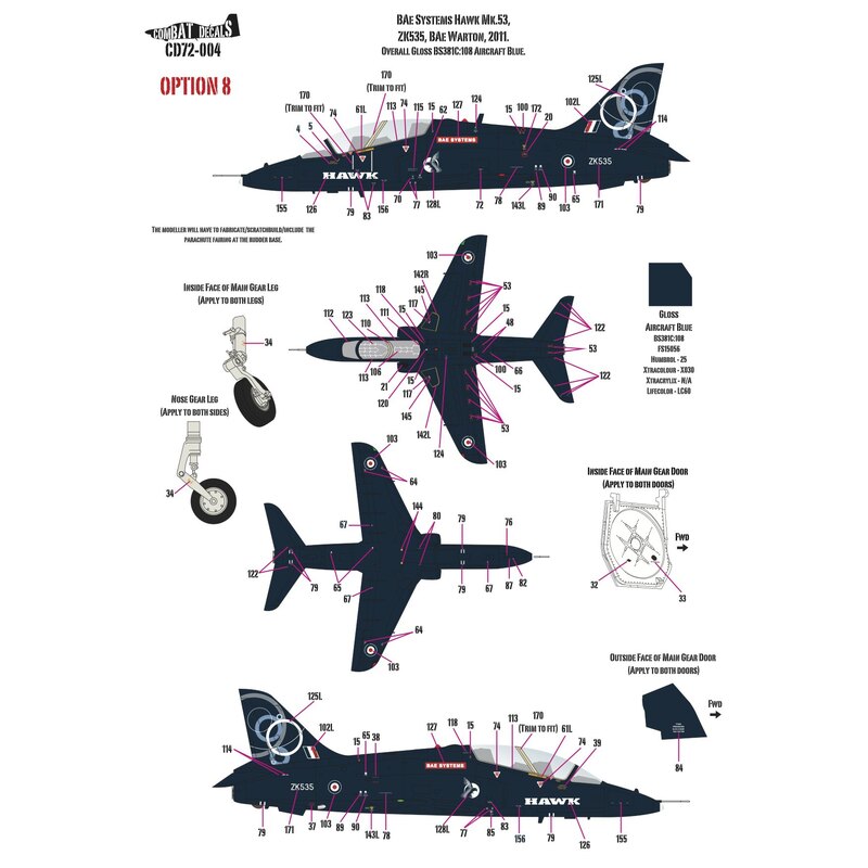 Test & Development BAe Hawks x 9Mk.200 RDA Dunsfold 1993Mk.200 RDA Warton 1999Mk.200 RDA Warton/Farnborough Air Show 1992Mk.100 