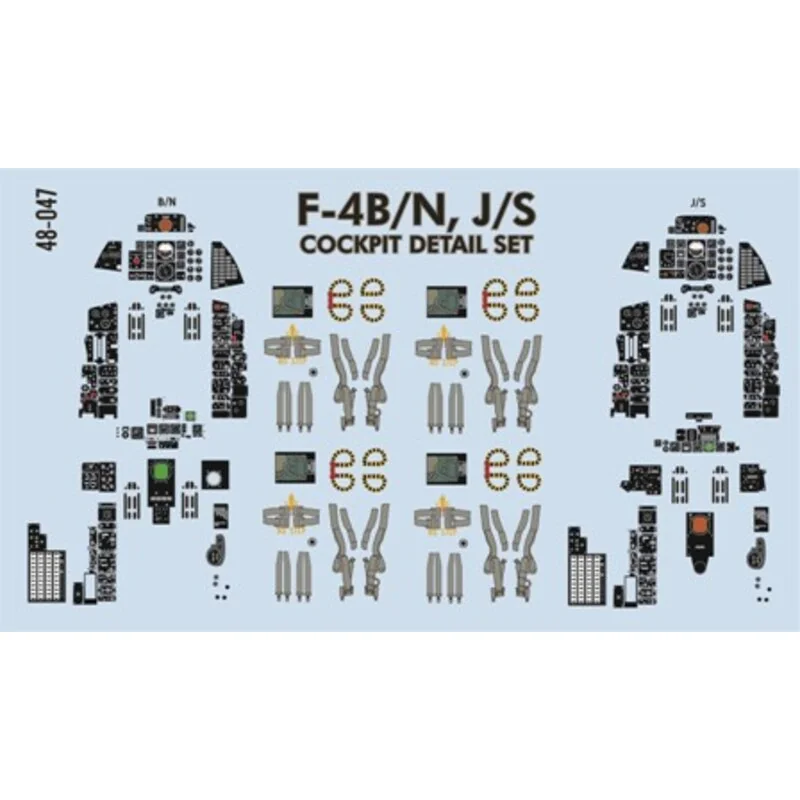 McDonnell F-4B/N, F-4J/S Phantom Cockpit Detailing Set alleviates the tedious task of cockpit painting. This set includes instru