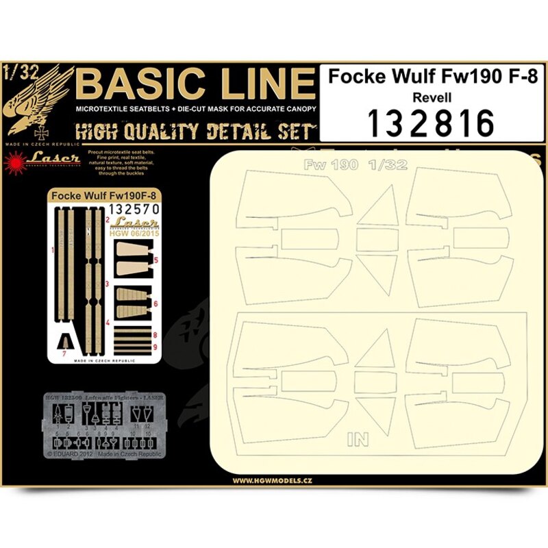 Focke-Wulf Fw 190F-8 BASIC LINE: seatbelts + masks (designed to be used with Revell kits) contains micro-fabric and photo-etched