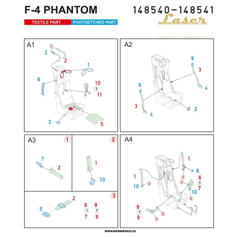 McDonnell F-4 Phantom (Army) pre-cut (laser) seatbelts (designed to be used with Academy and Eduard kits)