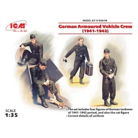 German Armoured Vehicle Crew (1941-1942) (WWII) (4 figures and cat) (100% new holds)