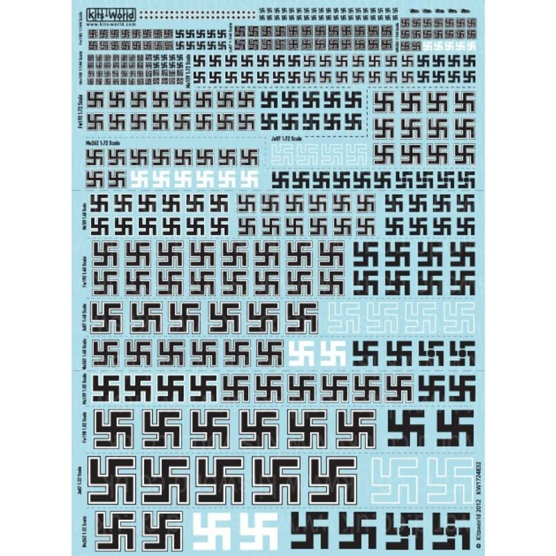 Luftwaffe/German Swastikas for Messerschmitt Bf 109, Focke-Wulf Fw 190, Junkers Ju 87 and Messerschmitt Me 262 in 1:144, 1:72, 1