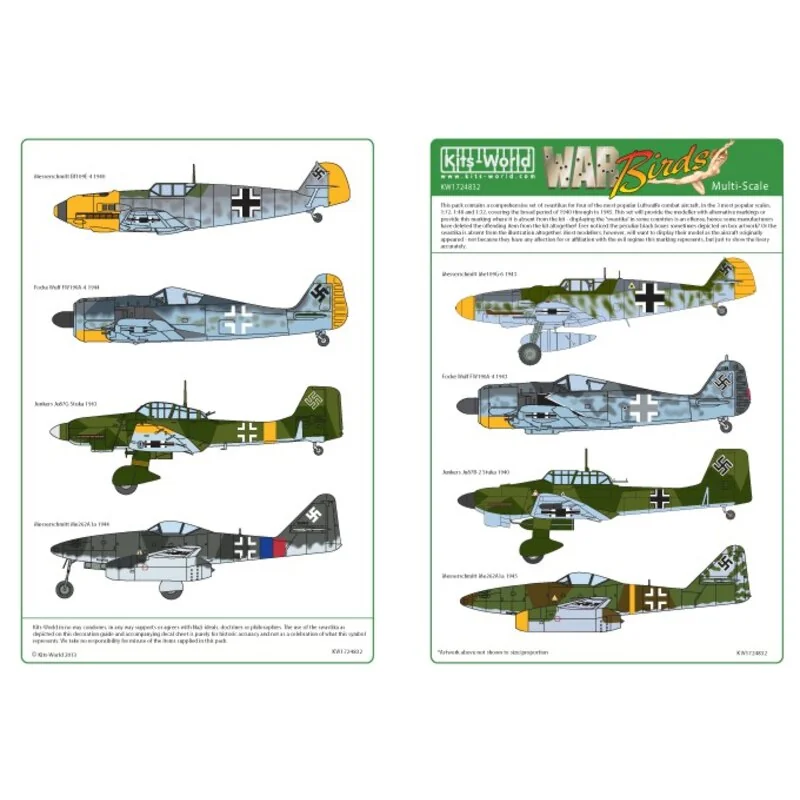 Luftwaffe/German Swastikas for Messerschmitt Bf 109, Focke-Wulf Fw 190, Junkers Ju 87 and Messerschmitt Me 262 in 1:144, 1:72, 1