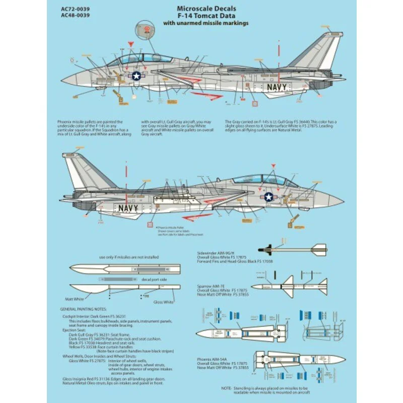 Grumman F-14 Tomcat Data Sheet: Contains Un-Armed Missile Markings [F-14A F-14B F-14C F-14D]