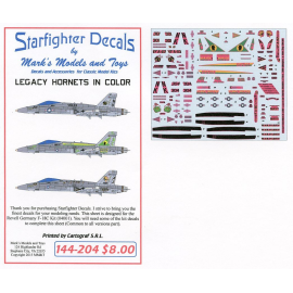 Decals Legacy Hornets. For Revell kit RV4001 McDonnell-Douglas F/A-18C Hornet. Markings for 4 aircraft. Markings include:VFA-105