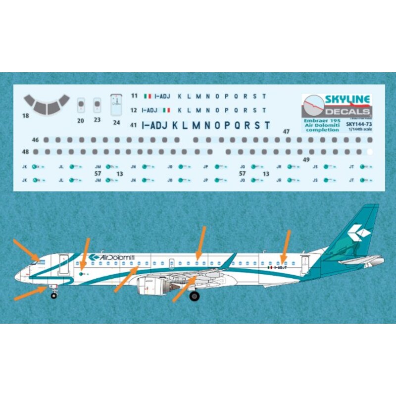 Embraer ERJ-195 Air Dolomiti registrations and the corresponding Opera name logos for this sheet and all passenger windows and t