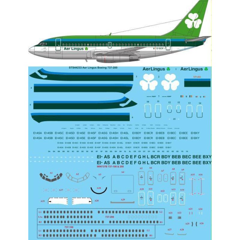 Decals Aer Lingus 1970s livery Boeing 737-200 1:144 44233