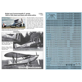 Decals RAF and Commonwealth 1919-1939 serials. 8 black and black with white outline. Between-the-wars period 1/48th scale serial
