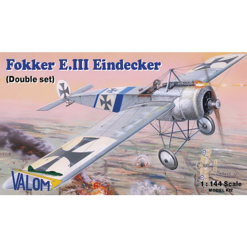 Fokker E.III Eindecker (2in1) kit includes two identical sprues with parts, 2 x resin engines and two frets with p/e parts. Mode