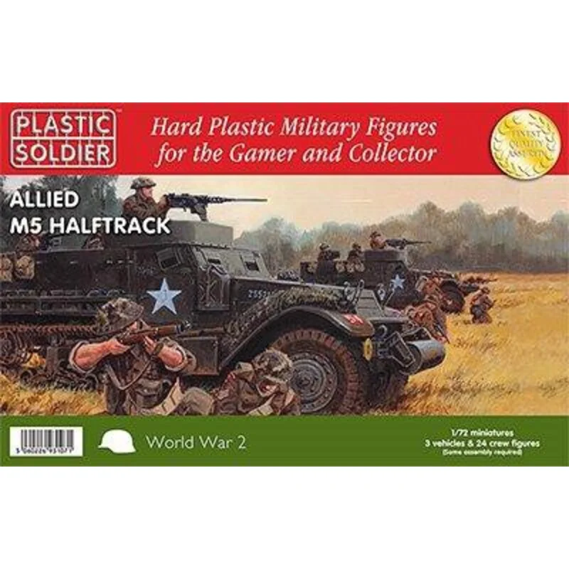 3 x 1/72nd M5 Halftracks with options to build either M5 or M5A1 versions with 8 British/Commonwealth crew figures per vehicle a