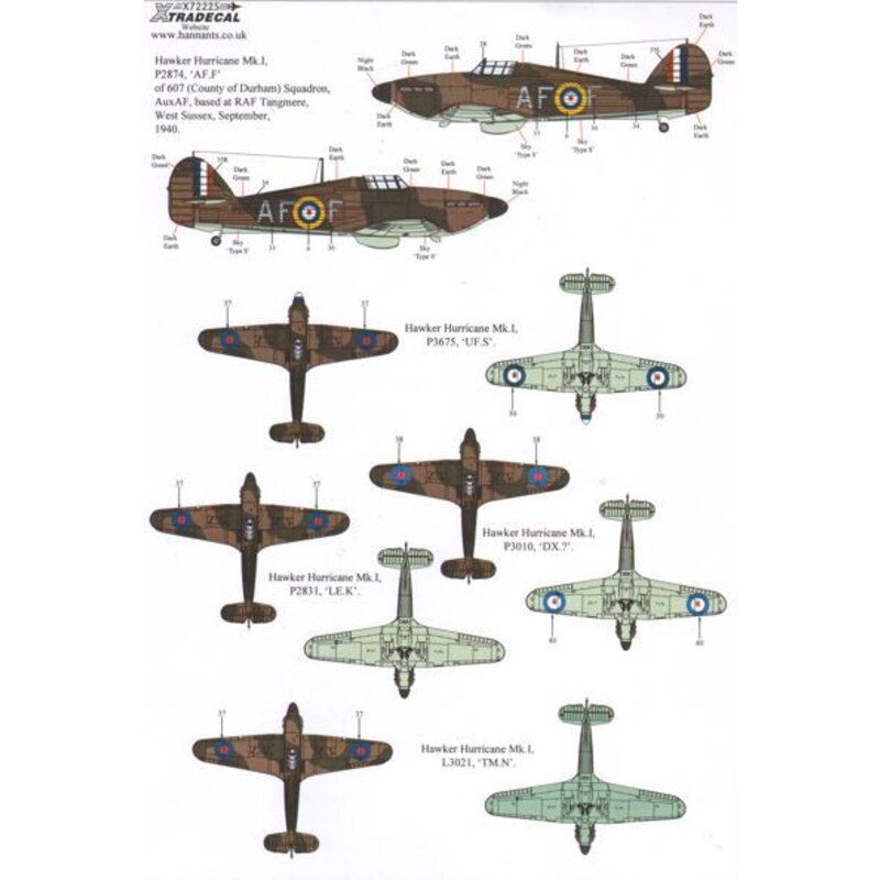 Hawker Hurricane Mk.I Pt.2 Battle of Britain 1940 (9) P3166 VY-Q 85 Sqn S/Ldr Peter Townsend RAF Castle Camps Cambs - P3221 SO-K