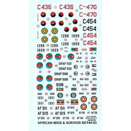 Decals African Air Forces MiGs & Sukhois : MiG-23ML C436, C454 red and black & C-470 Angola 