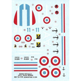 Decals Dewoitine D.520 GCIII/6, AC1, AC2 (3 schemes) ref. BD 72-11R (revised) 