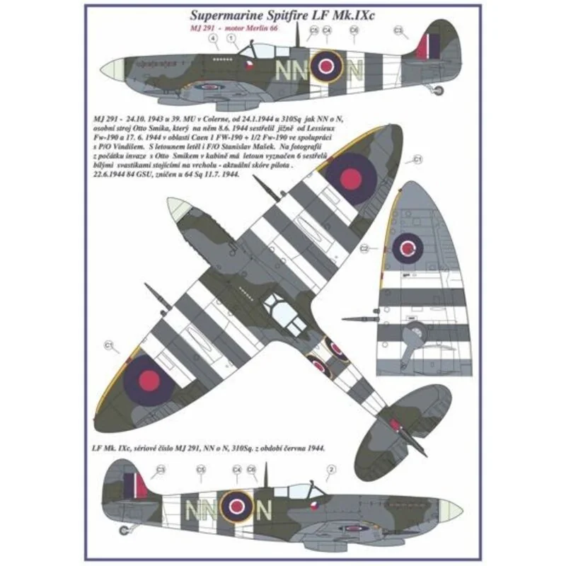 Supermarine Spitfire Mk.IXC 2 decal versions : DU-N NN-N