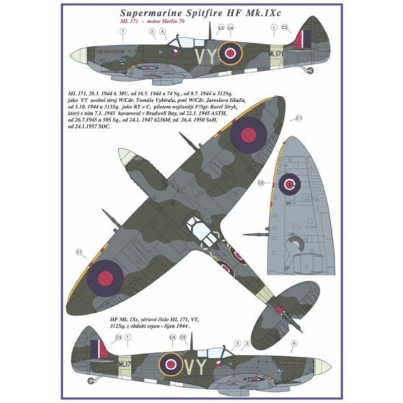 Supermarine Spitfire Mk.IXC 2 decal versions : VY